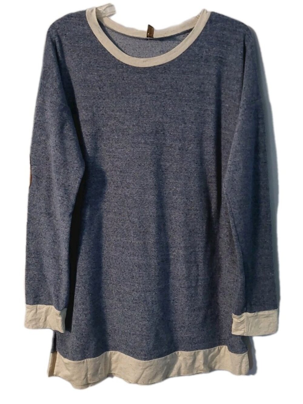 Casa Lee Womens Knit Shirt Size Medium Blue Elbow Patch Long Sleeve Top